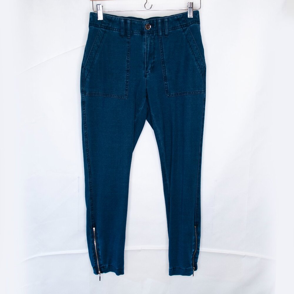 White House Black Market The Slim Crop Pants Womens 4 Blue WHBM Lyocell C06